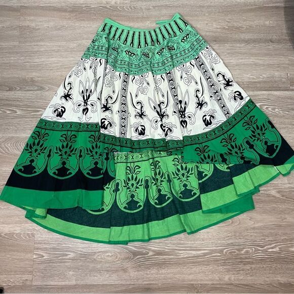 Connection 18 Green Aztec Print Full A-line Skirt Low High Summer Beach Party - Picture 2 of 8